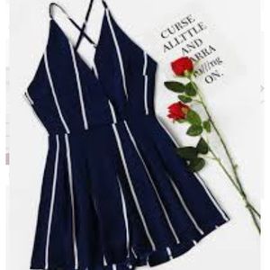 PRICE ONLY LASTS TIL 11. Navy blue striped romper